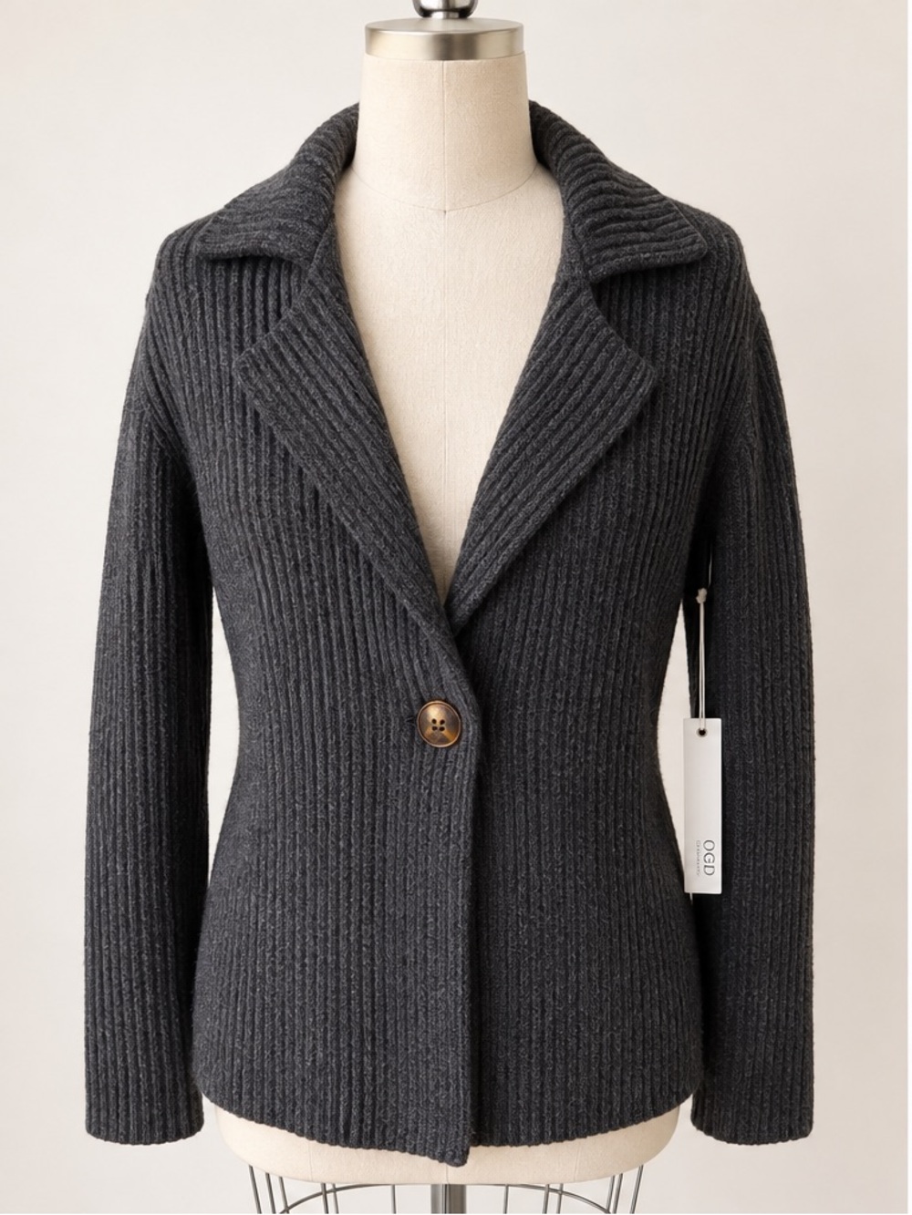 One Grey Day OGD Charcoal Ribbed Knit Cardigan Jacket S/M NWT